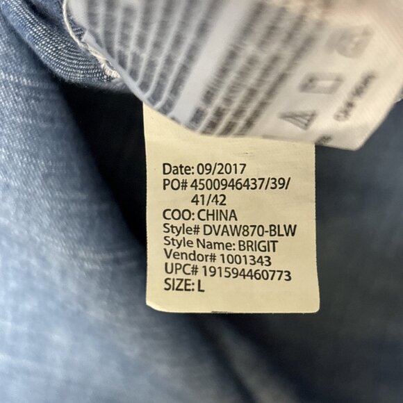 Boho Denim Patchwork Shirt Womens L Distressed Blue Applique Long Sleeve Western - Picture 10 of 10